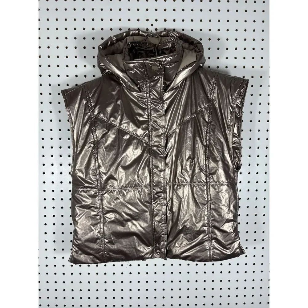 Daily Practice By Anthropologie Plus Gold Metallic Crop Puffer Vest size XXS